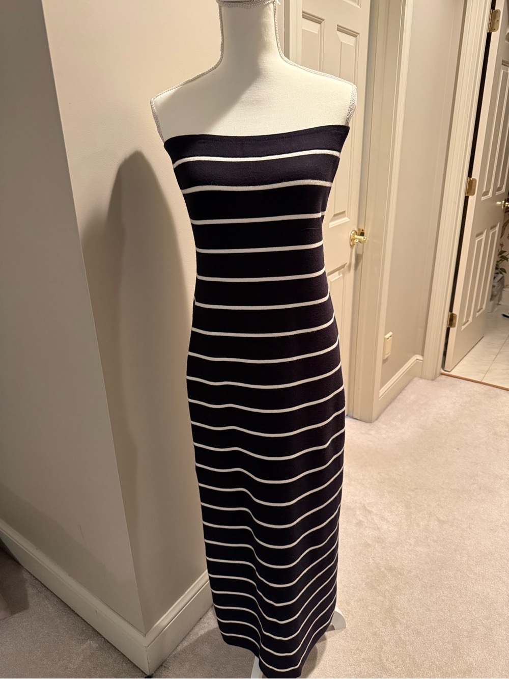 Abercrombie & Fitch Striped Strapless Black and White Maxi Dress Large Tall